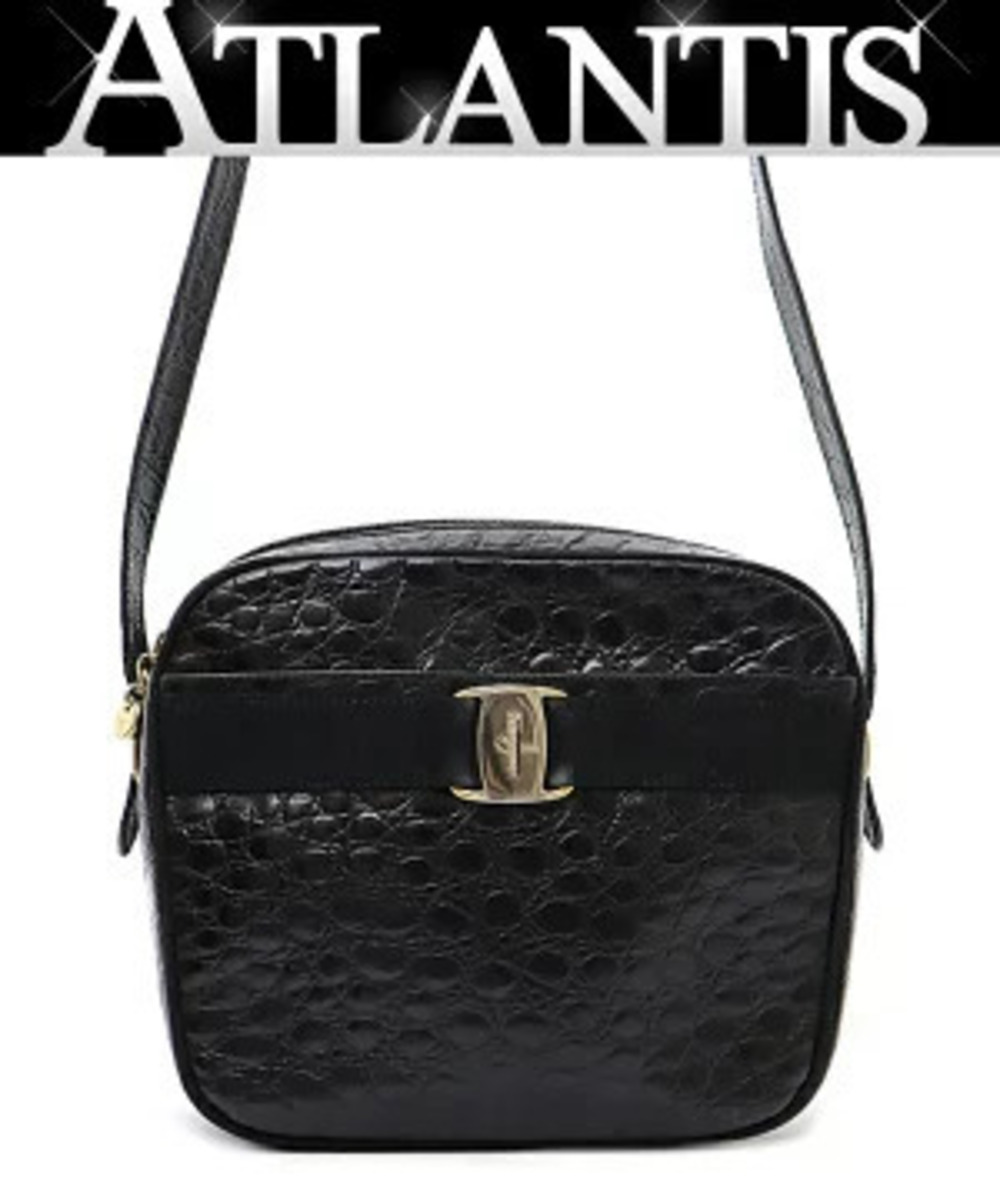 Salvatore Ferragamo Vara Ribbon Shoulder Bag Embossed Leather